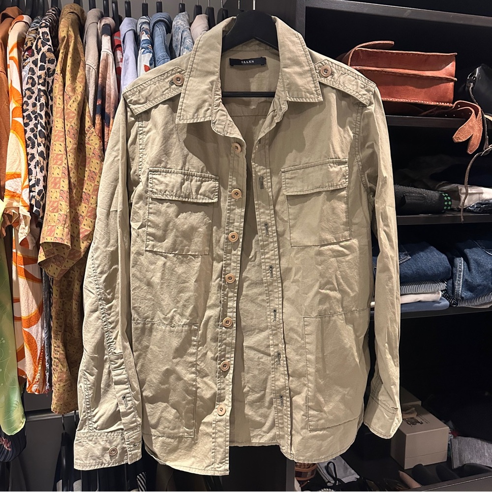 Beige Utility Jacket with Button Accents